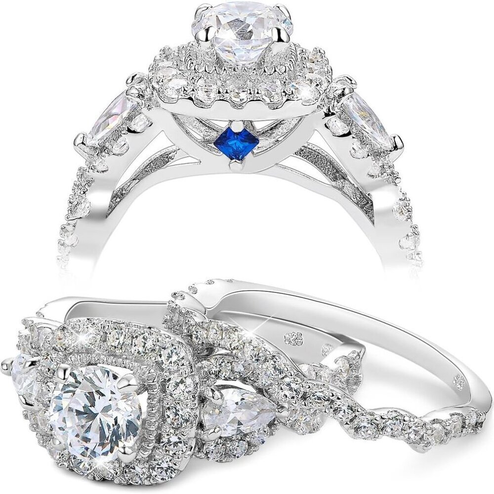 Sterling Silver Engagement Ring Set Cubic Zirconia Bridal Size 4-13